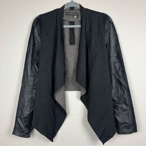 Stella & Jamie Genuine Leather Stretch Knit Shimmery Whip Stitch Open Jacket